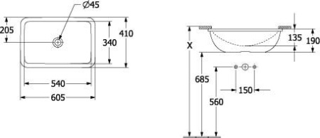Раковина встраиваемая снизу 54см Villeroy & Boch Loop & Friends 4A570001 alpin
